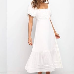 White puff sleeve midi dress NWT